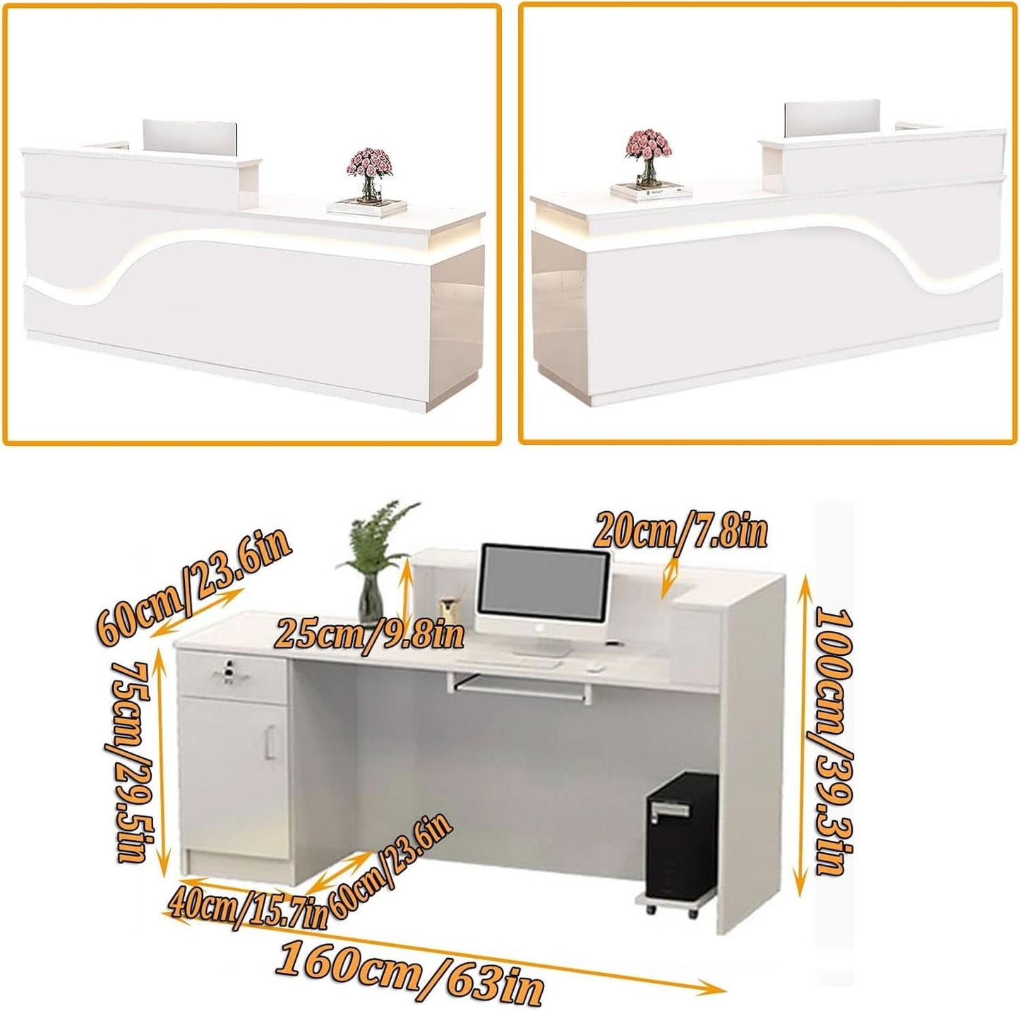 Wooden Reception Desk With Lockable Drawer 63 Inch Office Lobby Counter