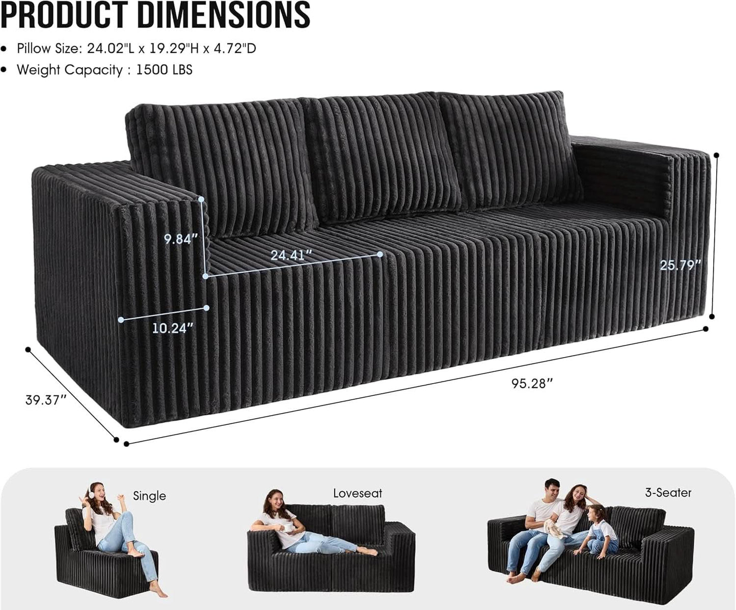 Modular Sectional Sofa With Deep Memory Foam Comfort