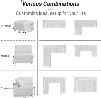 Modular Sectional Sofa with Storage Ottoman and Washable Covers
