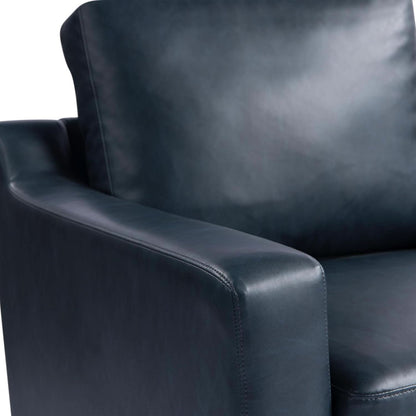 Navy Blue Faux Leather Loveseat With High Density Foam