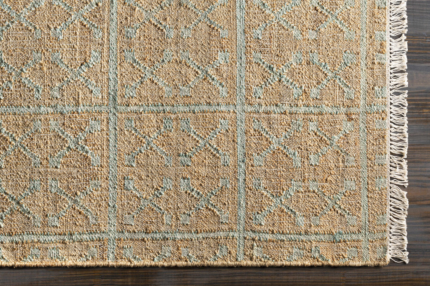 Rice Dusty Sage Fringed Jute Carpet