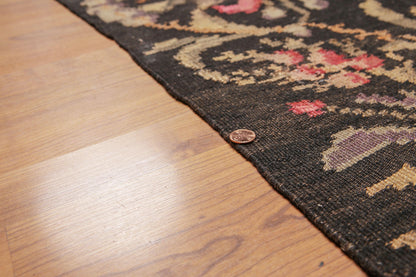 4'2''x13'5'' Vintage Hand Woven Turkish Kilim 100% Wool Runner Area Rug Charcoal