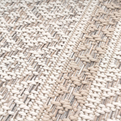 Outdoor Rug for Patio or Balcony Modern flatweave Boho ornaments in Cream Beige