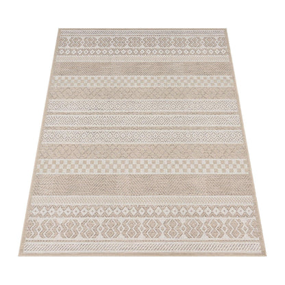 Outdoor Rug for Patio or Balcony Modern flatweave Boho ornaments in Cream Beige
