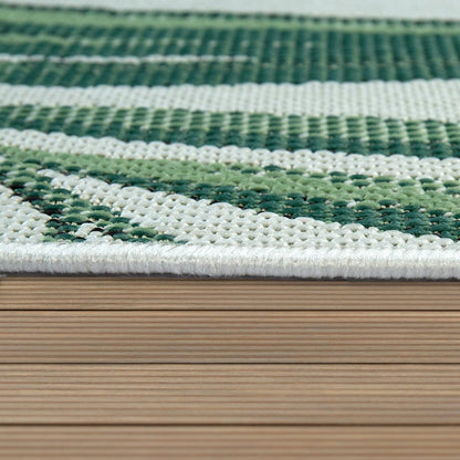 Outdoor Rug Green Beige with Palm Leaf Pattern for Patio Terrace Flat Weave