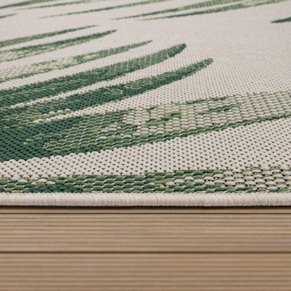 Outdoor Rug Ostende Palm Leaf Design Waterproof - Beige Green