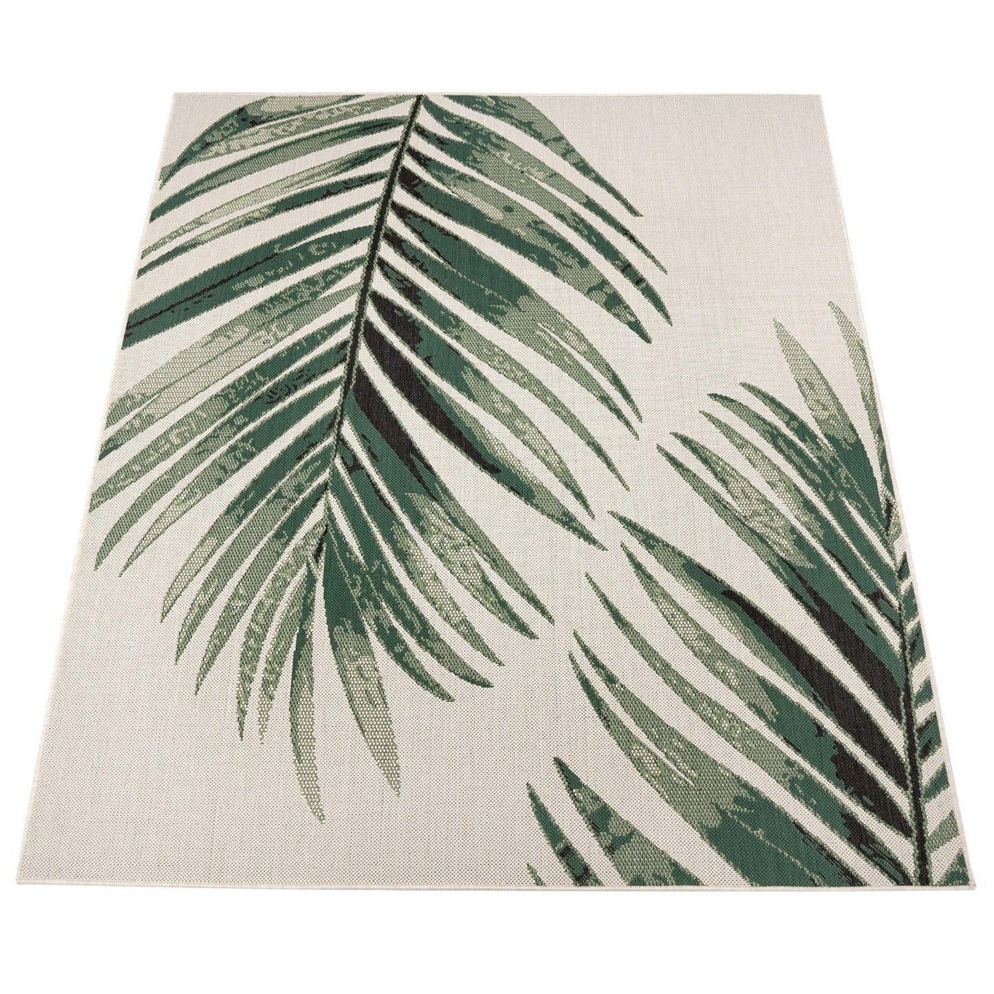 Outdoor Rug Ostende Palm Leaf Design Waterproof - Beige Green