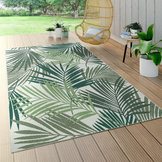 Outdoor Rug Ostende Palm Leaf Pattern - Green White