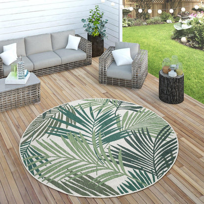 Outdoor Rug Ostende Palm Leaf Pattern - Green White