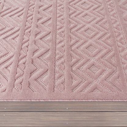 Indoor Outdoor Rug Livorno Boho High-Low Pattern In Pink
