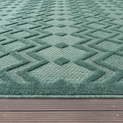 Indoor Outdoor Rug Livorno Geometric Trellis Pattern In Turquoise