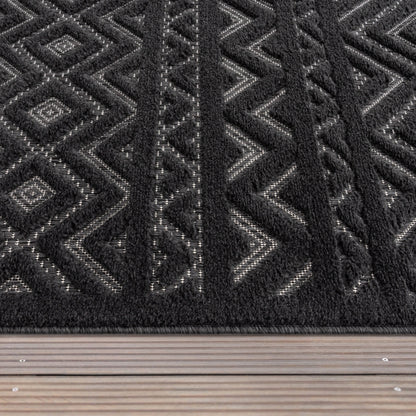 Indoor Outdoor Rug Livorno Boho High-Low Pattern In Anthracite
