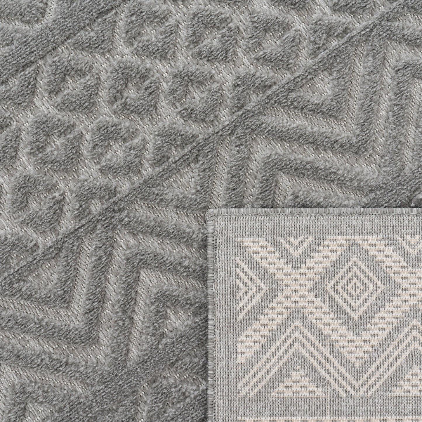 Indoor Outdoor Rug Livorno Boho High-Low Pattern In Grey