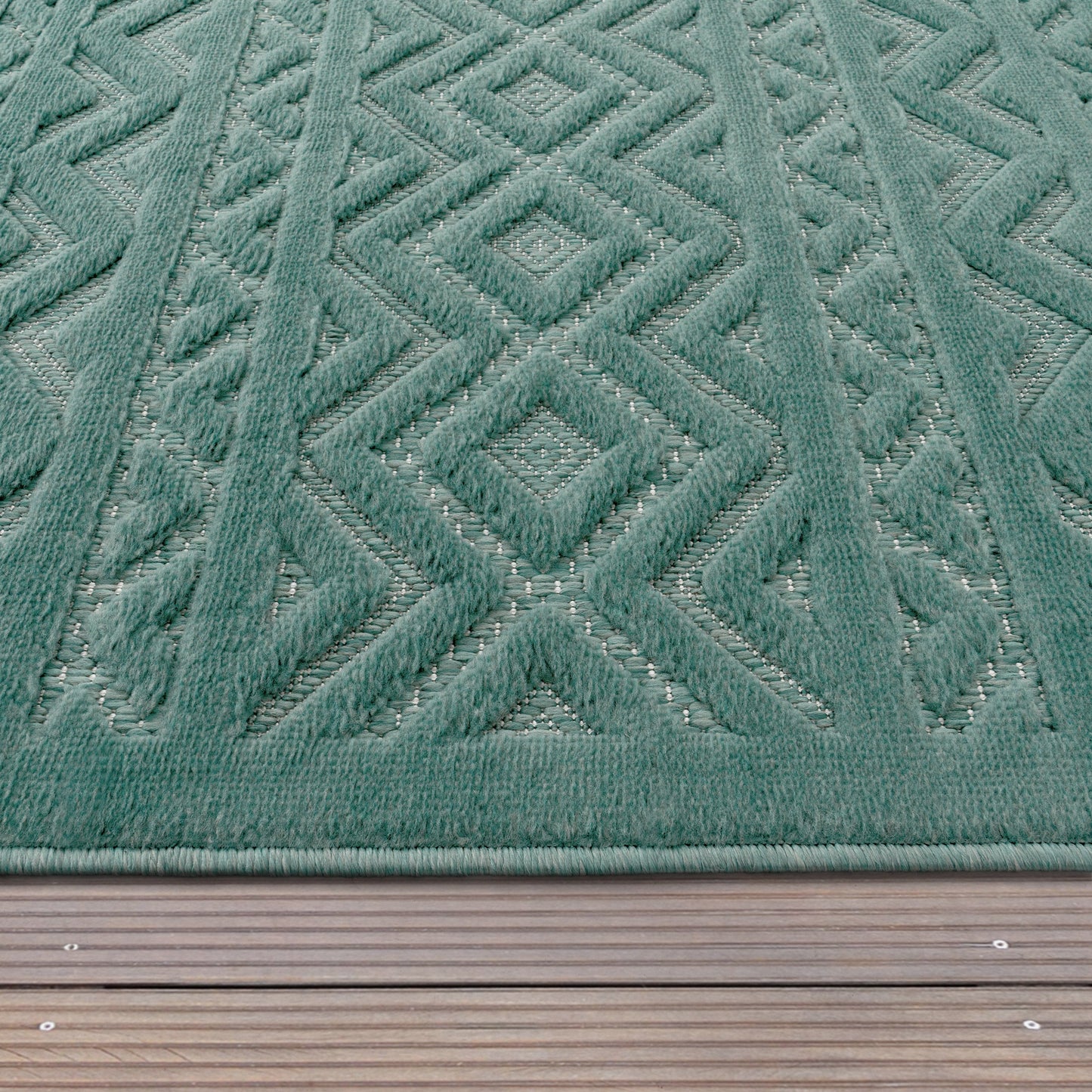 Indoor Outdoor Rug Livorno Boho High-Low Pattern In Turquoise