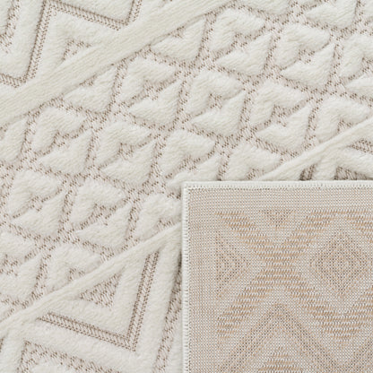 Indoor Outdoor Rug Livorno Boho High-Low Pattern In Cream