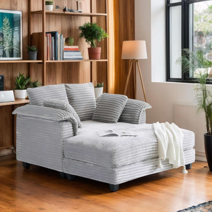Oversized Light Grey Chaise Lounge Chair with Pillows