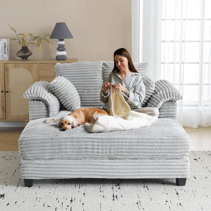 Oversized Light Grey Chaise Lounge Chair with Pillows