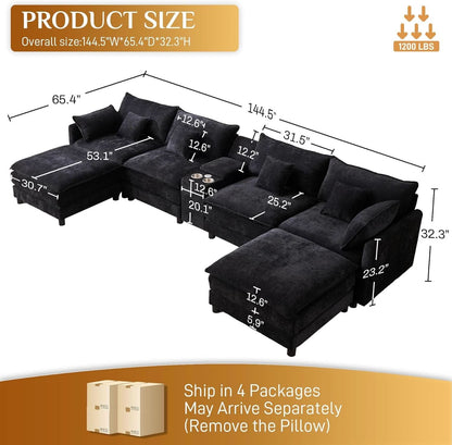 Oversized U Shape Cloud Sectional Sofa with Ottoman