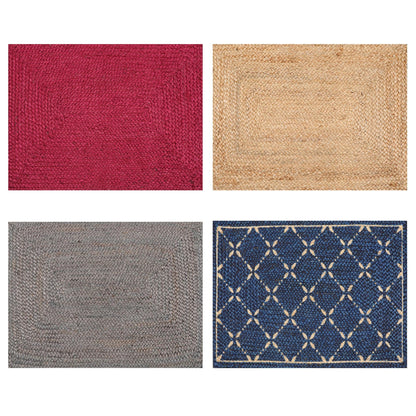 Set of Four 21"x34" Hand Braided Jute Natural Fiber Area Rug Footmat Doormat Mat Multi Color
