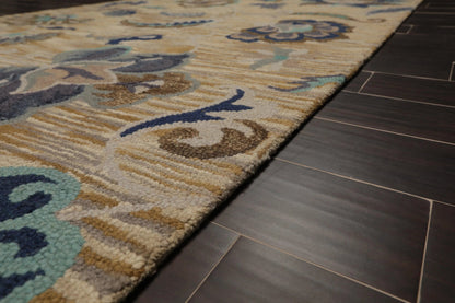 5' x 8' Handmade Wool Loop Pile Floral Traditional Oriental Area Rug Beige