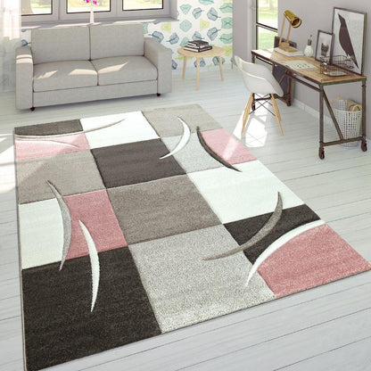Pink White Area Rug Modern Contour Cut Pastel Colors