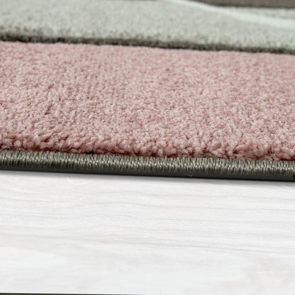 Pink White Area Rug Modern Contour Cut Pastel Colors