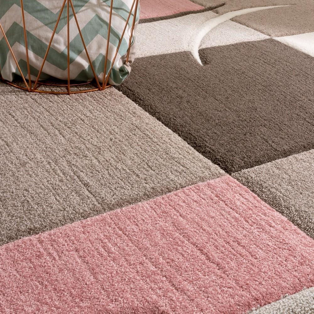 Pink White Area Rug Modern Contour Cut Pastel Colors