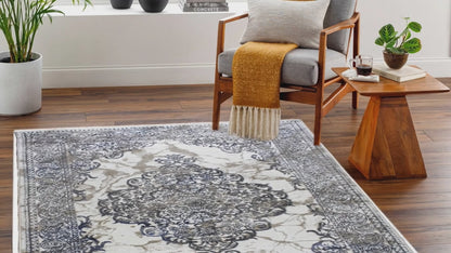 ROY's Home Alfombras de un nivel, diseño clásico, hilo marfil brillante, gris y beige 