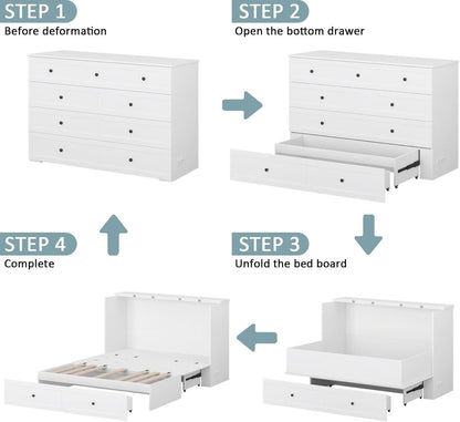 Queen Murphy Bed Cabinet With Storage And Charging Station Distressed White
