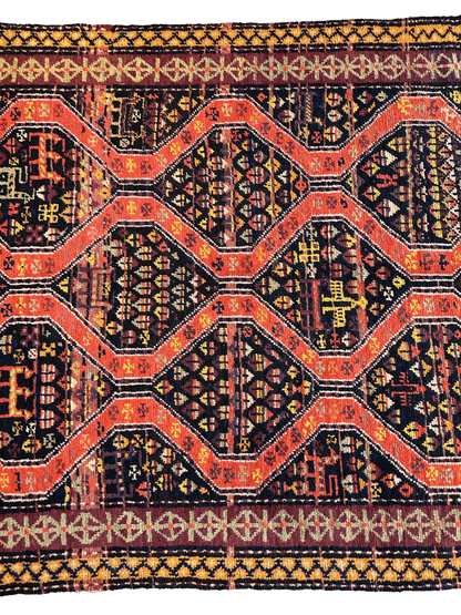 Rare Antique Handmade Caucasian Kazak Rug 4’ x 9’