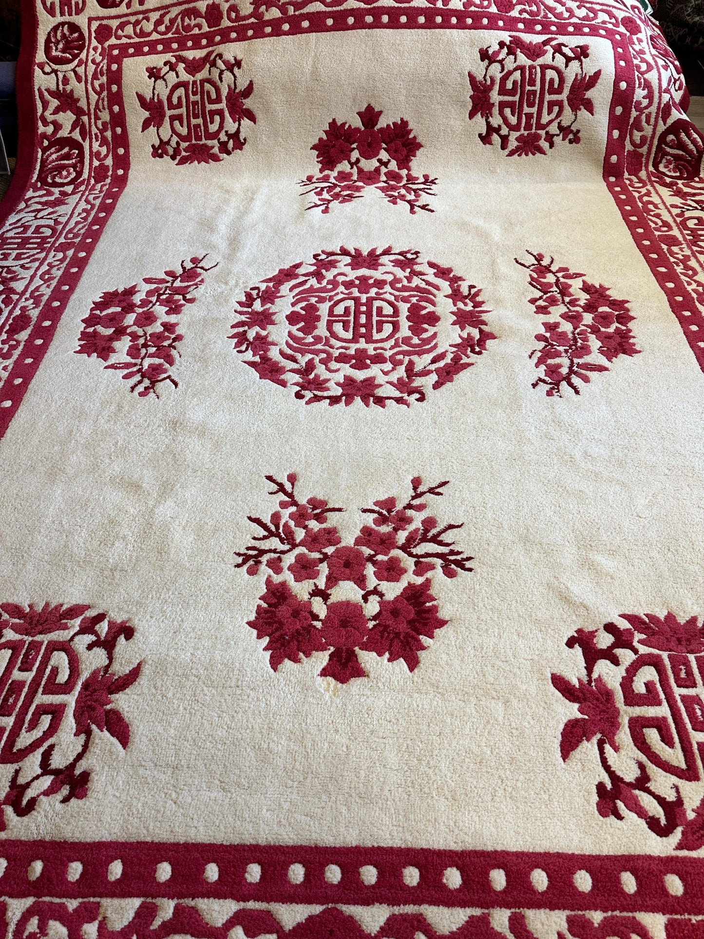 Red & Beige Chinese Art Deco Style Rug 11 x 15