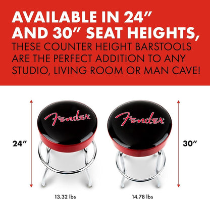 30 Inch Black Swivel Bar Stool With Red Sparkle Logo