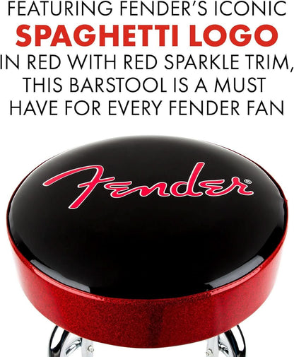 30 Inch Black Swivel Bar Stool With Red Sparkle Logo