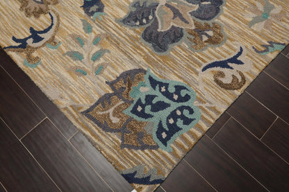 5' x 8' Handmade Wool Loop Pile Floral Traditional Oriental Area Rug Beige