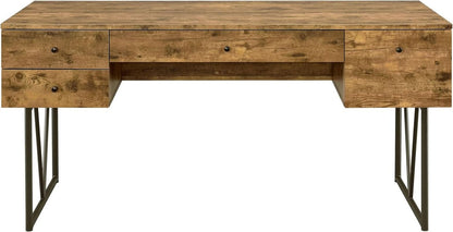 Rustic 63 Inch Writing Desk with Four Storage Drawers