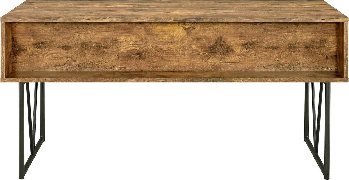 Rustic 63 Inch Writing Desk with Four Storage Drawers