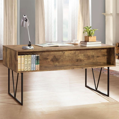 Rustic 63 Inch Writing Desk with Four Storage Drawers