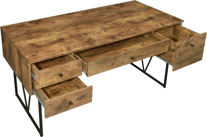 Rustic 63 Inch Writing Desk with Four Storage Drawers