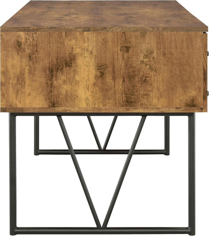 Rustic 63 Inch Writing Desk with Four Storage Drawers