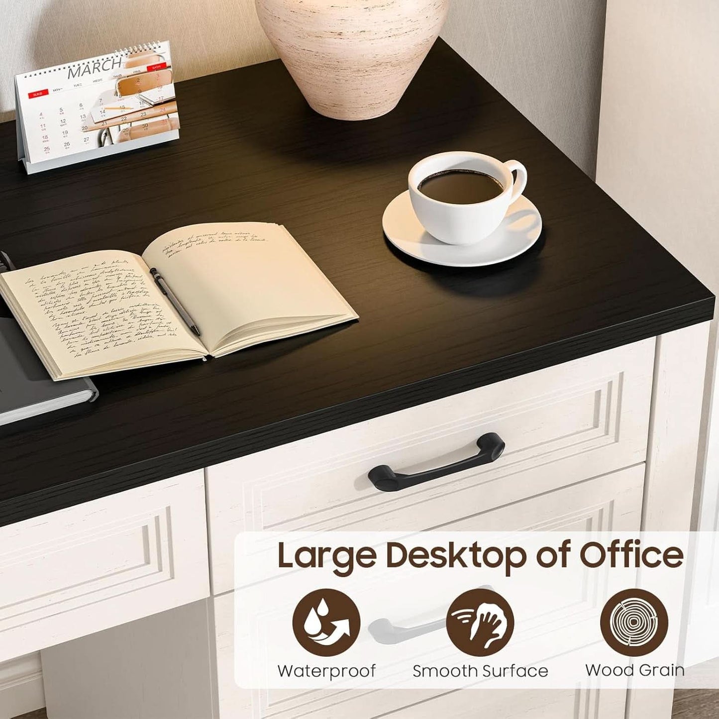 Rustic Farmhouse Executive Desk with Ample Storage Drawers