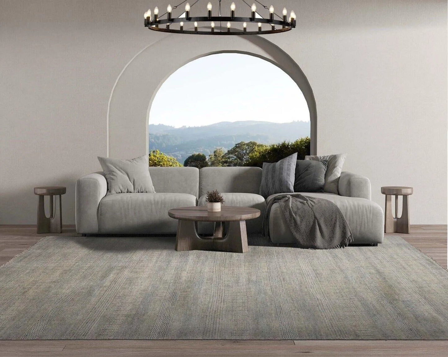 Multi Sizes Blue Hand Knotted Wool and Silk Modern Oriental Area Rug
