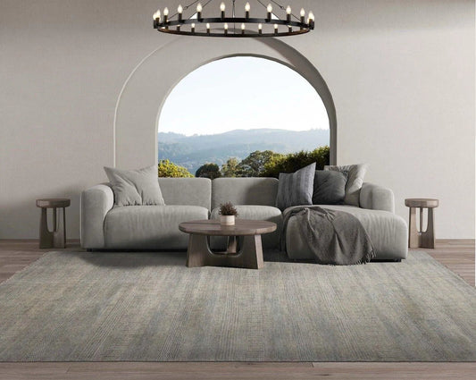 Multi Sizes Blue Hand Knotted Wool and Silk Modern Oriental Area Rug