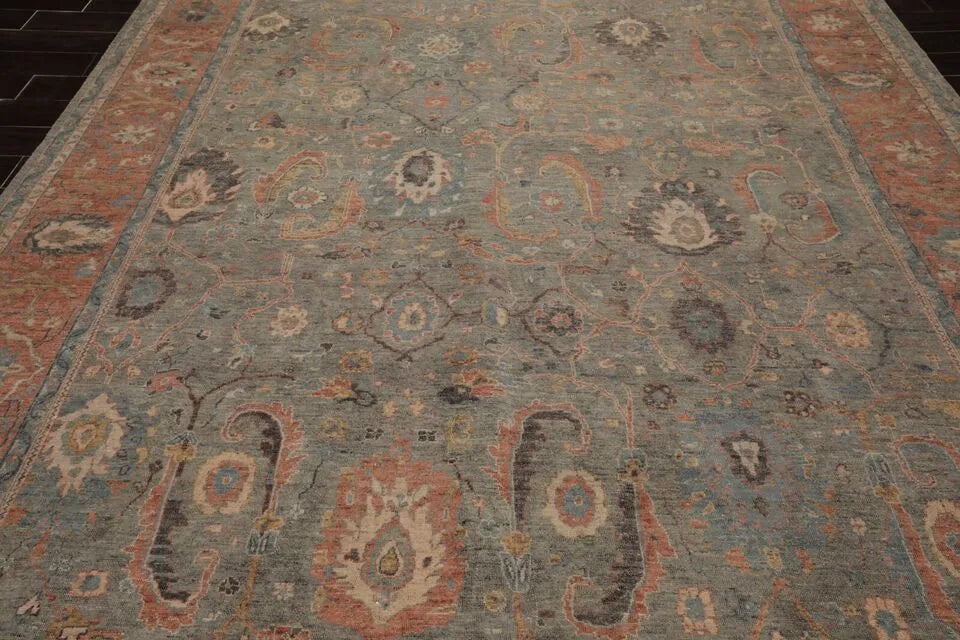 9x12 Gray, Blush Hand Knotted Distress Quality 100% Wool Traditional Oriental Area Rug