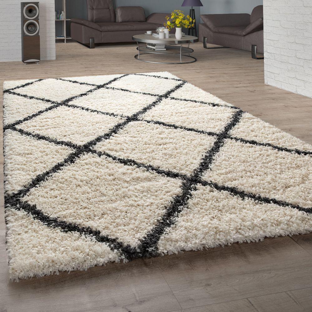 Shag Rug Cream with Diamond Pattern Scandi Design