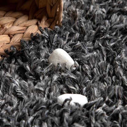 Shag Rug Dark Gray with Diamond Pattern Scandi Design
