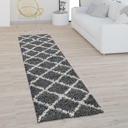 Shag Rug Dark Gray with Diamond Pattern Scandi Design