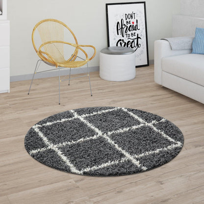 Shag Rug Dark Gray with Diamond Pattern Scandi Design