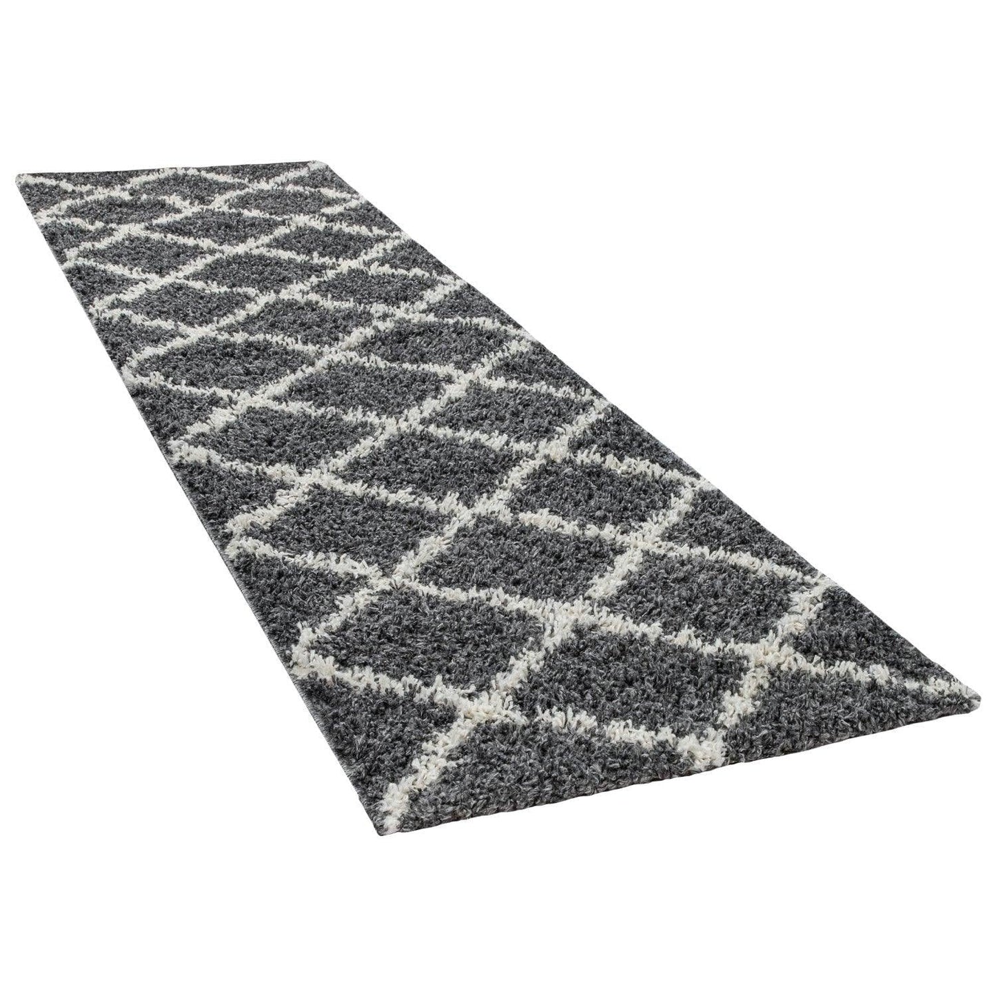 Shag Rug Dark Gray with Diamond Pattern Scandi Design