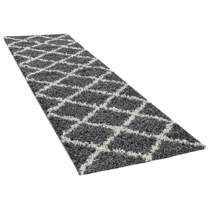 Shag Rug Dark Gray with Diamond Pattern Scandi Design