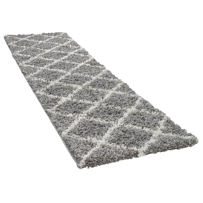 Shag Rug Grey with Diamond Pattern Scandi Design